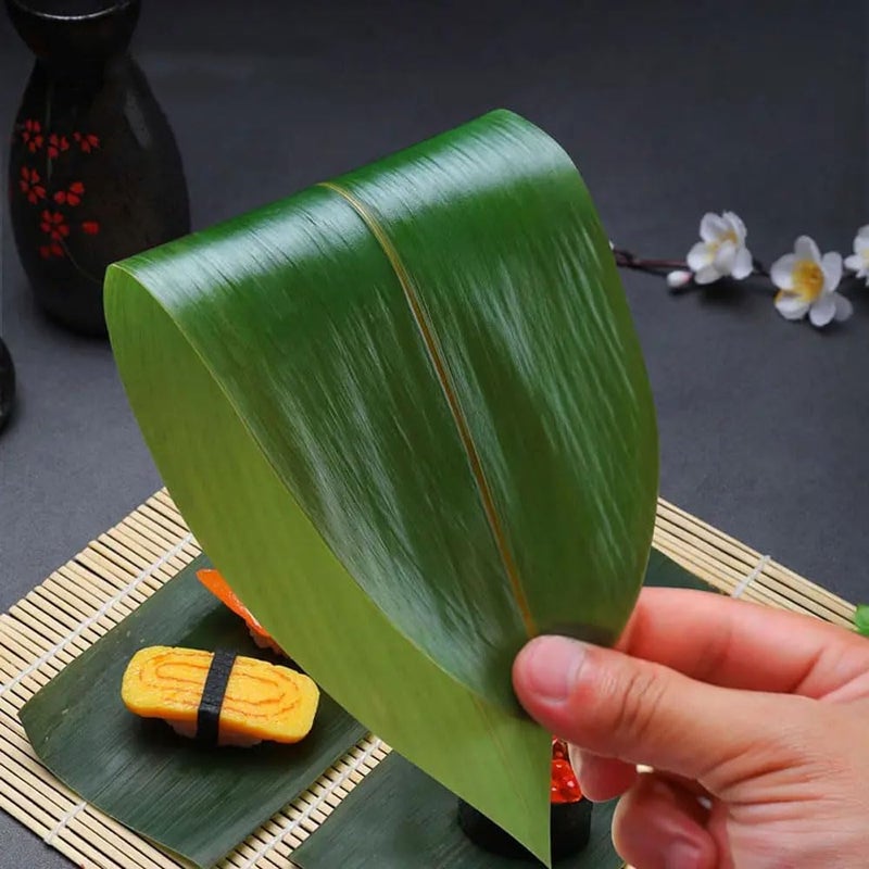 WINIAER 12 inch Bamboo Leaves for Sushi, 100 pcs Sushi Decoration Bamboo Leaf for Cooking, Sushi Banana Leaf for Sashimi Serving Plate Decorations - Image 3